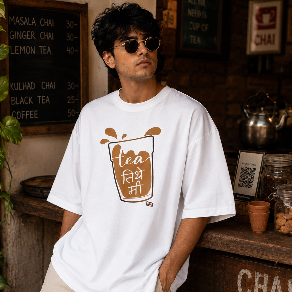 Tea तिथे मी T-Shirt | Premium Oversized Chai Lover Tee
