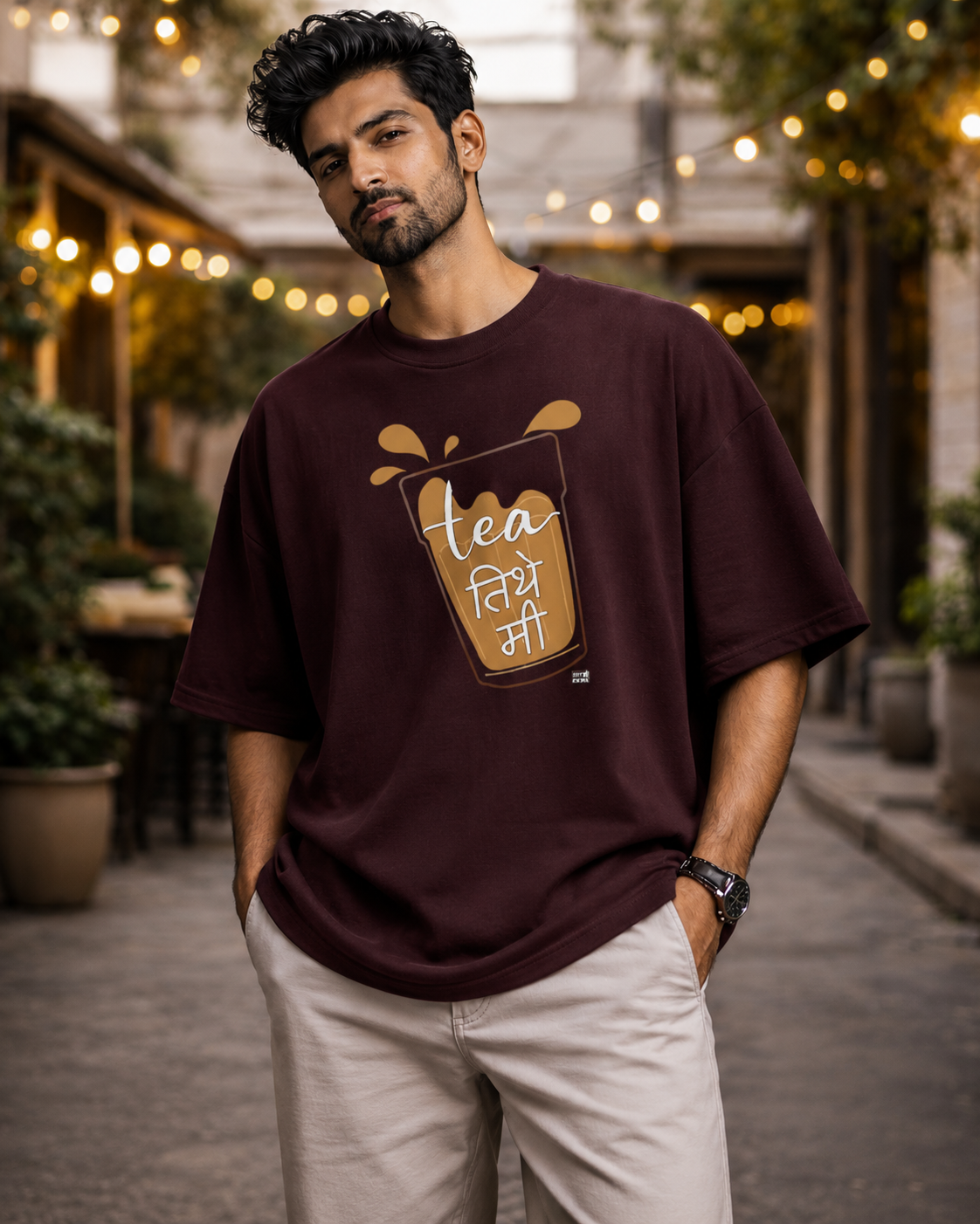 Tea तिथे मी Marathi Oversized T-Shirt | Chai Lover Tee